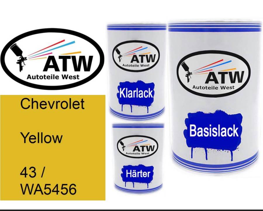 Chevrolet, Yellow, 43 / WA5456: 500ml Lackdose + 500ml Klarlack + 250ml Härter - Set, von ATW Autoteile West.